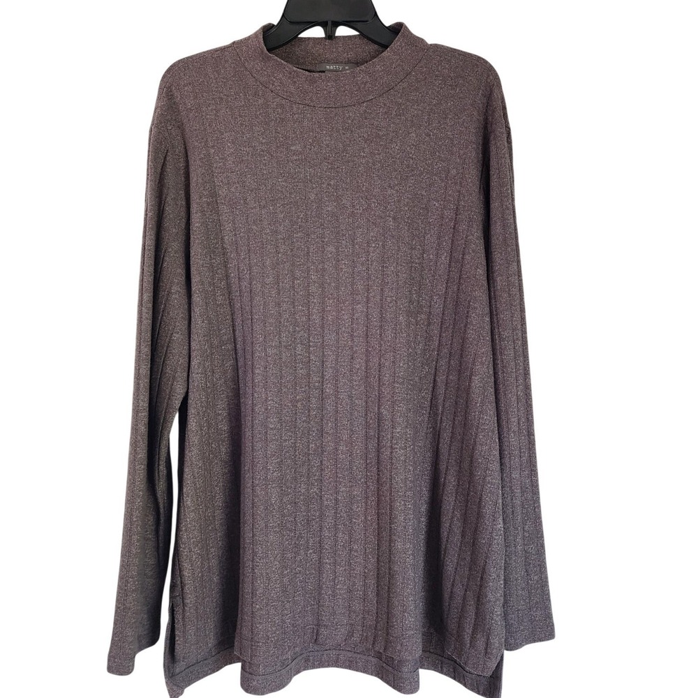Matty M Mock Neck Ribbed Long Sleeve Tunic Sweater Top Brown Womens 2XL